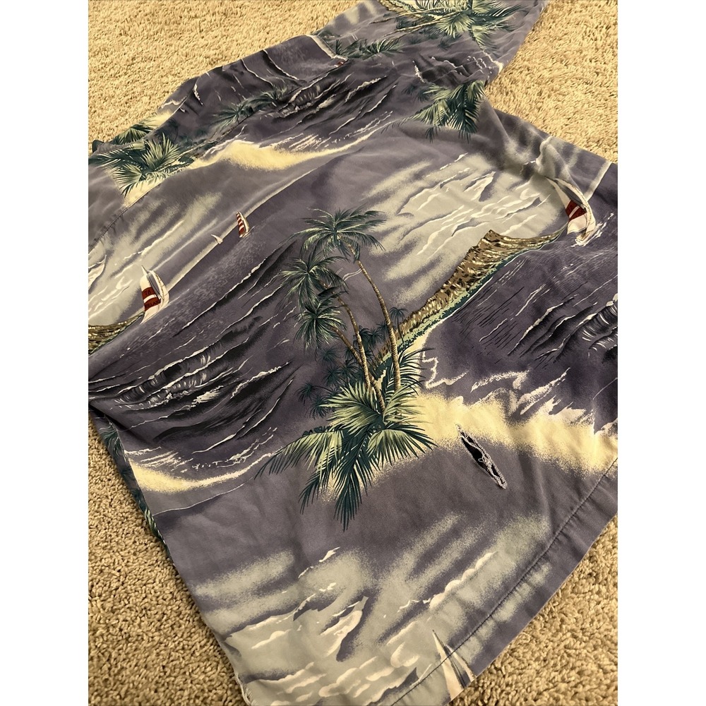 Tommy Bahama Mens XL Silk Hawaiian Shirt Blue Tropical Sailboat Island Print - Picture 9 of 9